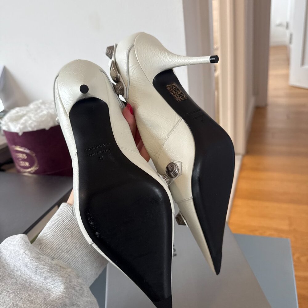 NWT Balenciaga Cagole Pointed Toe Pumps 90mm White Leather Stiletto Heels Sz 41 - Picture 9 of 9